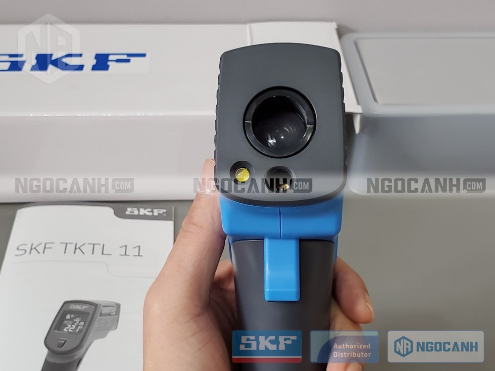 Mặt chính diện của SKF TKTL 11 dùng hồng ngoại để đo nhiệt độ tới điểm đo không cần chạm và tiếp xúc.