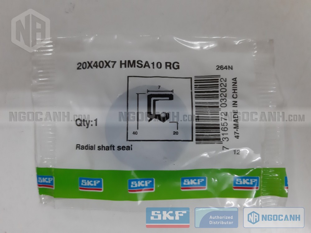 Hình ảnh mặt trước Phớt chặn SKF 20x40x7 HMSA10 RG, sản phẩm có xuất xứ CHINA.