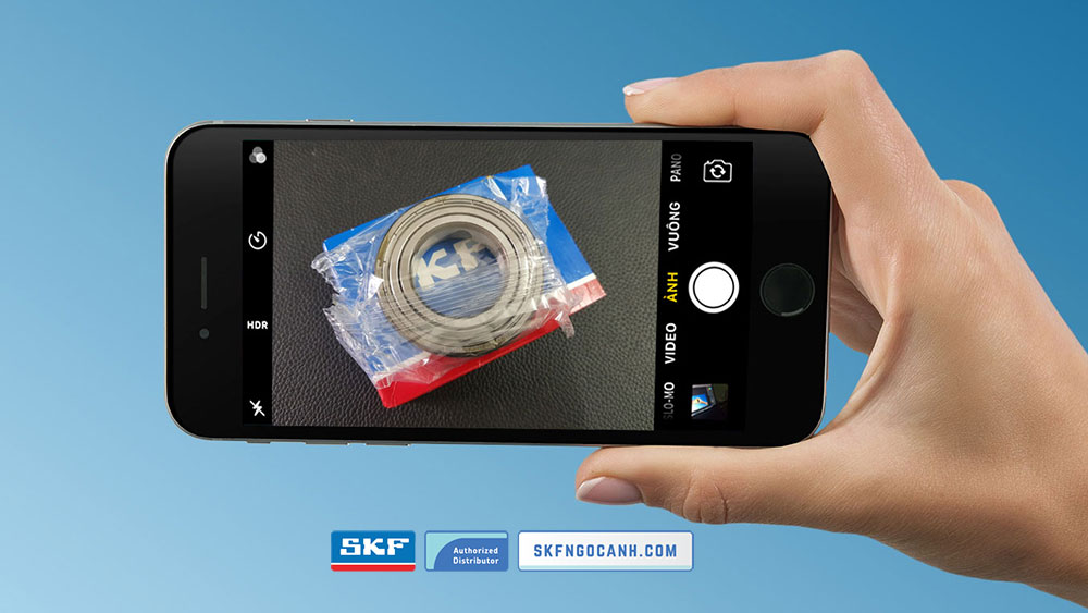chụp ảnh vòng bi bên trong vỏ hộp (toàn cảnh) Kiểm tra Vòng bi SKF giả, ứng dụng SKF Authenticate