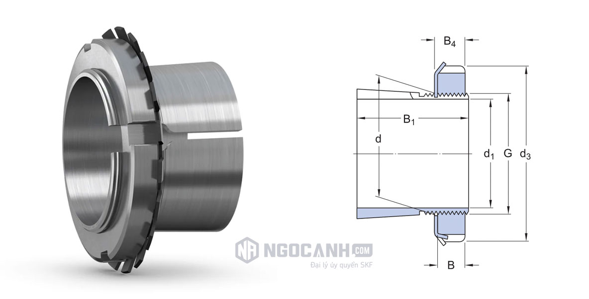 Thông số ống lót măng xông H 307 SKF - Ống lót côn vòng bi bạc đạn SKF