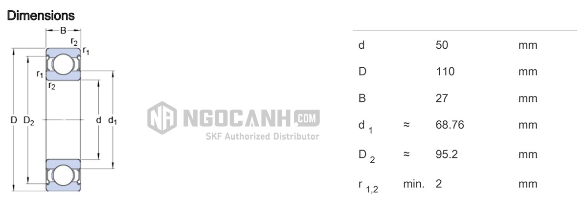 Thông số vòng bi bạc đạn SKF 6310