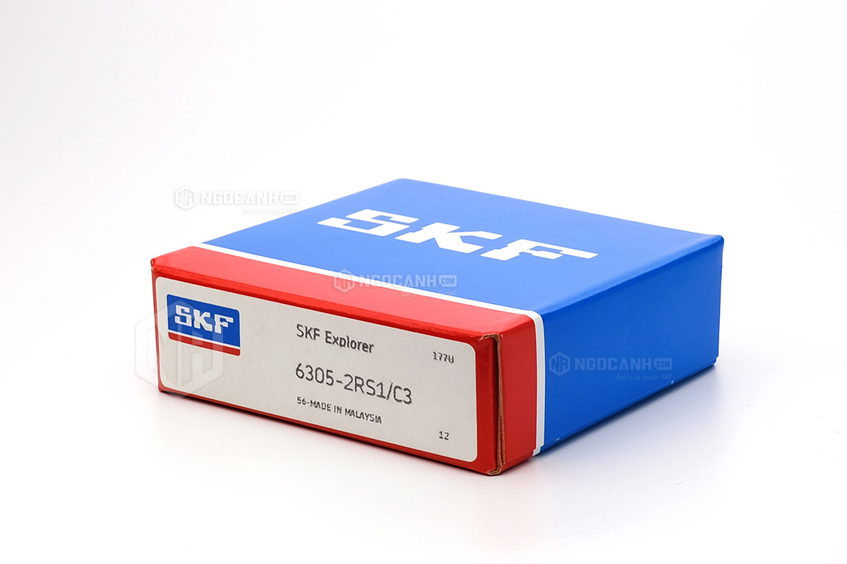 Vòng bi SKF 6305-2RS1/C3 có cấu tạo sử dụng 2 phớt chắn mỡ bằng cao su (Ký hiệu 2RS1) và có khe hở C3
